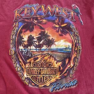 Key West Harley-Davidson shirt men SZ L Peterson’s Florida Conch Republic Red